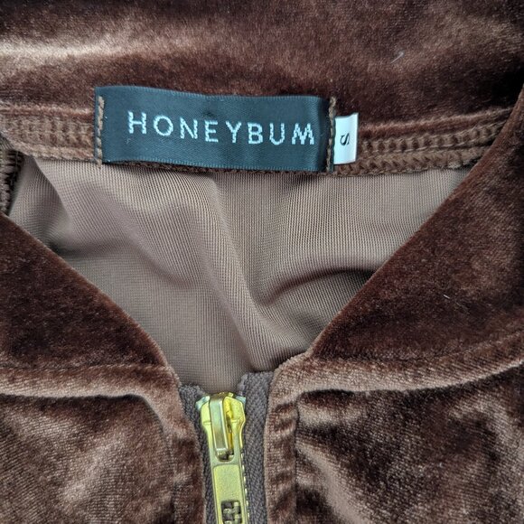 NWOT Honey Bum 2 Piece Golden Brown Velvet Long Sleeve Lounge Set, Small - Picture 6 of 6